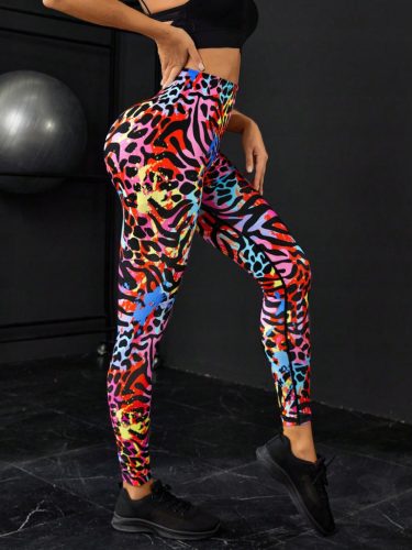  SHEIN HIGH WAIST TIE-DYE ANIMAL PRINT SPORT LEGGINGS L 40