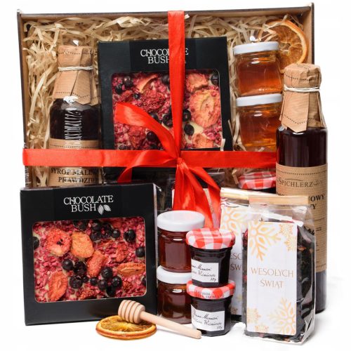 LARGE GIFT BASKET CHRISTMAS SET raspberry syrup tea honey Christmas
