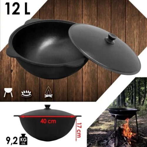  Uzbek cast iron cauldron with a capacity of 12 l with a round bottom cover