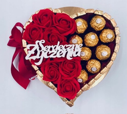  Heart Cake with Chocolates Merci Ferrero Rocher Soap Roses Gift