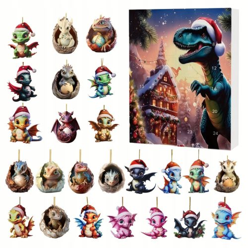  Set of 24 Acrylic Dinosaur Christmas Decorations