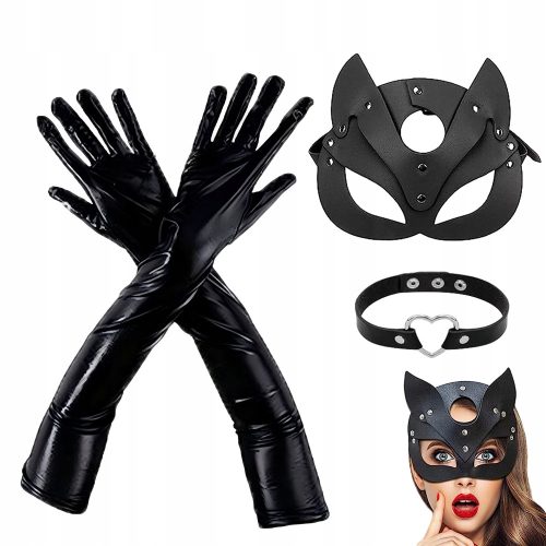  CAT WOMAN MASK COLLAR, GLOVES CATWOMAN OUTFIT