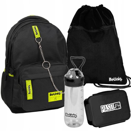 New PASO BEUNIQ Black-Yellow Youth Sporty School Backpack Set