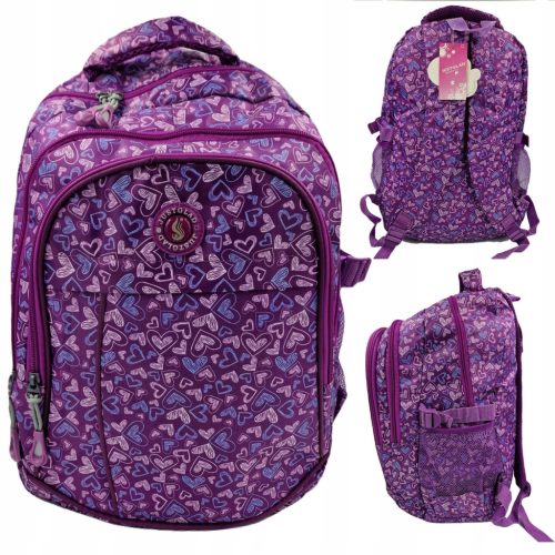 Girls' School Backpack - 3 Compartments, Heart Design, Fits Up to 16'' Laptop