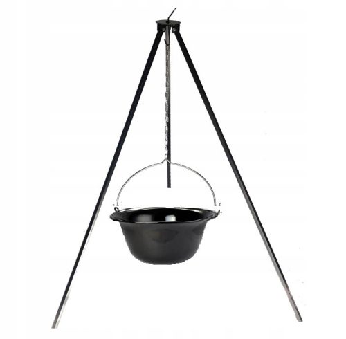  HUNGARIAN ENAMELED BLACK TRIPOD GOULASH KETTLE 11L