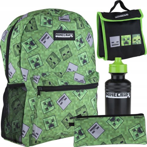Minecraft Green School Backpack Set with Lunch Bag, Water Bottle & Pencil Case