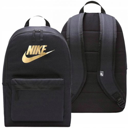 Nike 25L Black Backpack with Gold Logo, Water Bottle Holder, and Adjustable Straps