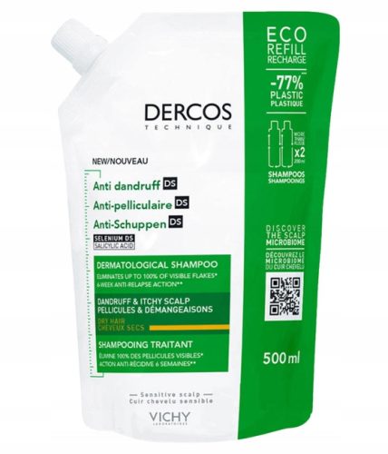 Vichy Dercos DS Anti-Dandruff Shampoo for Dry Hair, 500 ml Eco-Refill