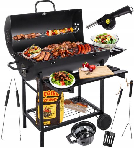  GARDEN CHARCOAL GRILL ON WHEELS, SHELVES, BBQ BRIQUETTE GRILL, GRILL&CHILL