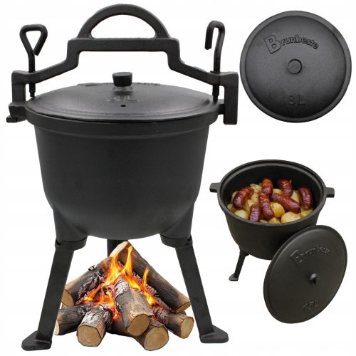  SOLID CAST IRON KETTLE 8L HUNTING FOR A CAMPFIRE KAWMET |