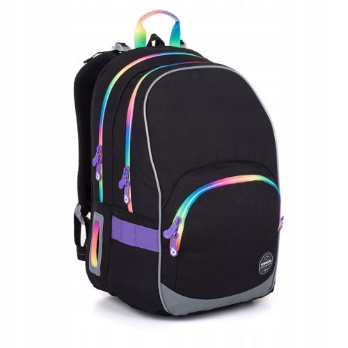 Topgal KIMI 25010: Stylish Black School Backpack with Colorful Zippers