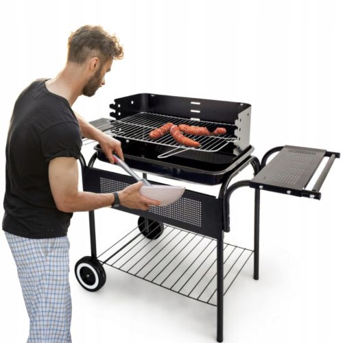  Garden Charcoal Grill | Large Grate 53x34 | Wheels | 2 Large Shelves