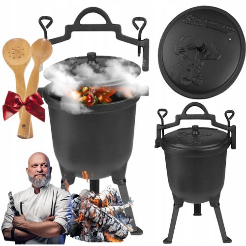  CAST IRON POT HUNTING / HUNGARIAN POT FOR CAMPFIRE GRILL ROASTS 8L