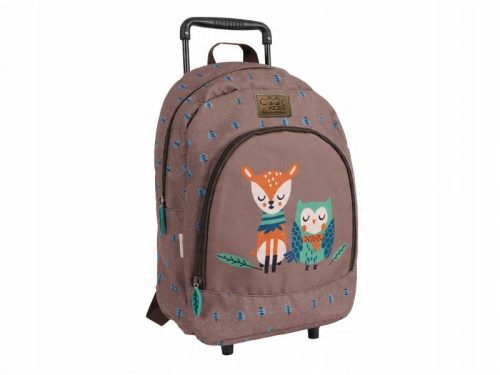 Green Owl and Deer Themed Kids Rolling Backpack by PERLETTI