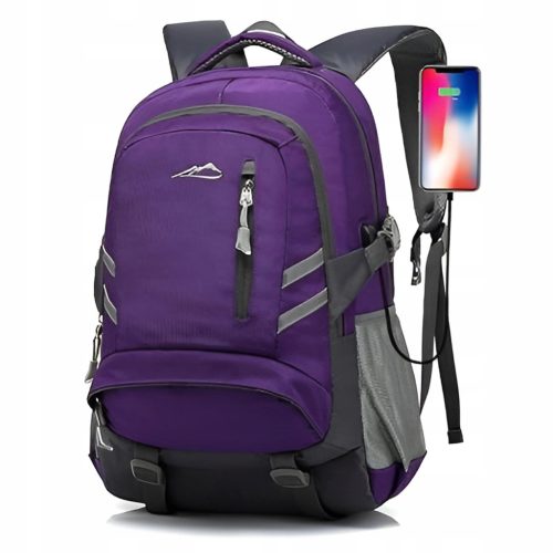 Large Purple Youth School Backpack with Laptop Sleeve & USB Charging Port