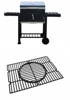  PREMIUM GARDEN CHARCOAL GRILL WITH SHELVES, COVER, CAST IRON GRATE, WHEELS 1010