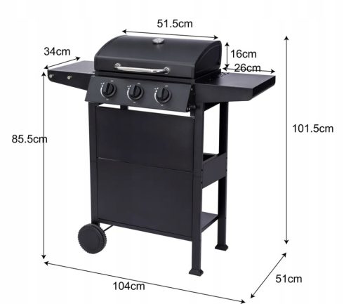  GAS GRILL EL FUEGO SAN JOSE 3 BURNERS CAST IRON GRATE + REDUCER NOW AVAILABLE!