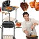  Charcoal garden grill with cover and practical tables Solid Steel