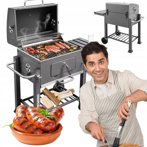  Garden charcoal grill with lid and side table 56x42 cm Solid Steel