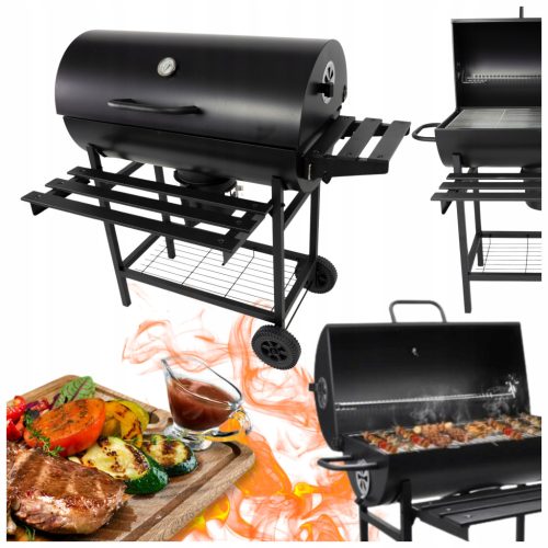  Garden Charcoal Grill with Lid and Thermometer on Wheels Large XXL 71x35 cm