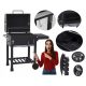  3in1 PREMIUM CHARCOAL GRILL ASH PAN OPENER CAST IRON GRATE SHELF WHEELS XXL