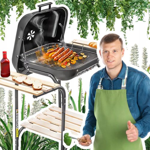  Garden grill with cover and side table for the garden on the plot, portable