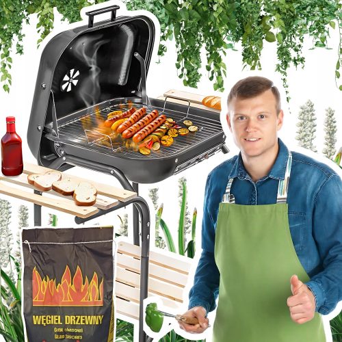  Garden grill with cover and side table for garden plot + 2kg coal