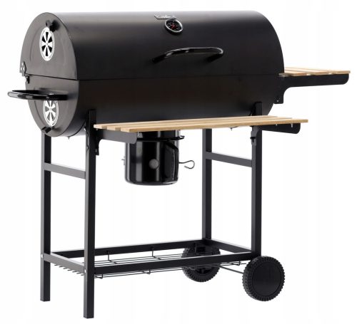  CHARCOAL BARREL GRILL WITH LID ON WHEELS WITH SHELF 101x70.5x94.5 CM