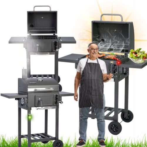  STEEL CHARCOAL GARDEN GRILL CAST IRON GRID CLOSED LID THERMOMETER
