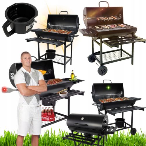  LARGE GARDEN CHARCOAL GRILL WITH LID FOLDABLE SHELVES ASH BIN THERMOMETER