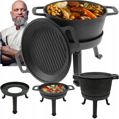  CAST IRON POT HUNTING PAN FRYING PAN FOR CAMPFIRE GRILL ROASTS 8L