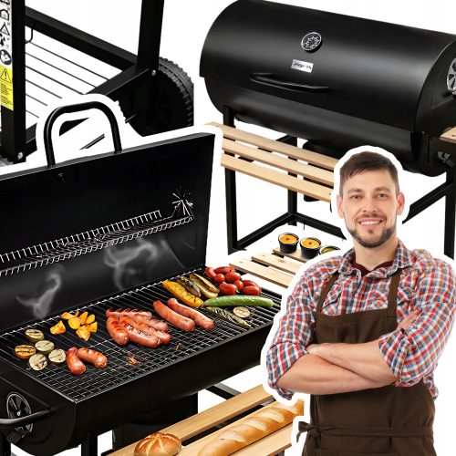  Garden charcoal grill Barrel tables steel solid grate with thermometer