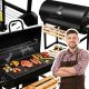  Garden charcoal grill Barrel tables steel solid grate with thermometer