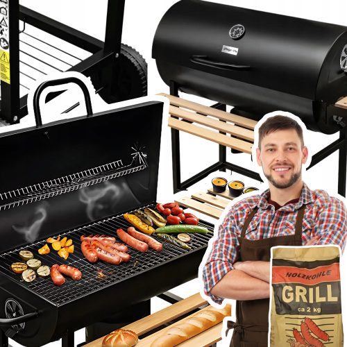  Garden charcoal grill Barrel tables steel solid grate + 2KG COAL