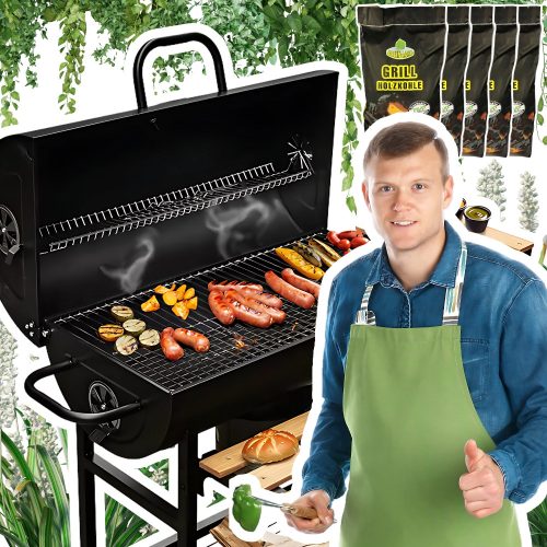 Garden grill Barrel tables steel solid grate with thermometer + 10kg coal