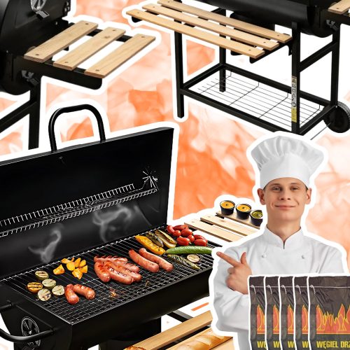  Charcoal grill Barrel tables steel solid grate with thermometer + 10kg coal