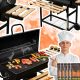  Charcoal grill Barrel tables steel solid grate with thermometer + 10kg coal