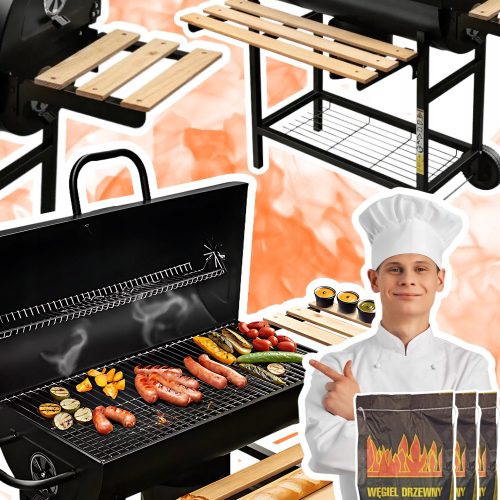  Charcoal grill Barrel tables steel solid grate with thermometer + 6kg coal