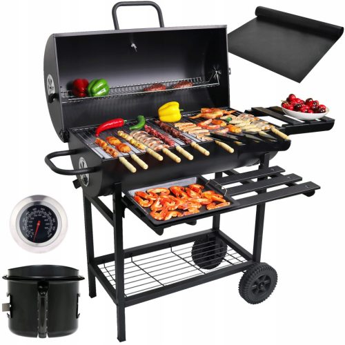  LARGE GARDEN GRILL CHARCOAL ASH PAN THERMOMETER BARREL PRIMAVEO 2 SHELVES MAT