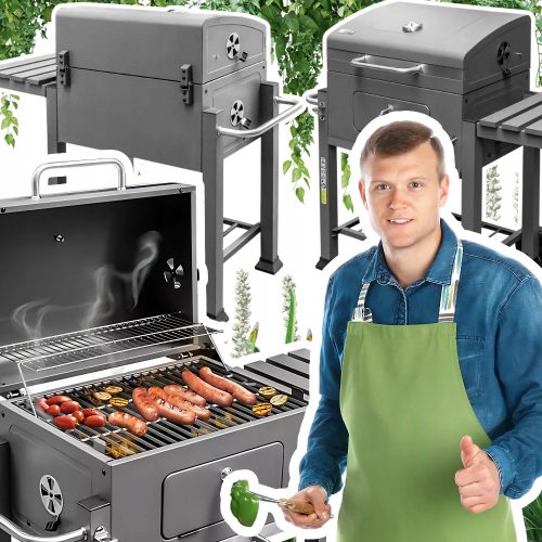  Garden grill with cover, side table, cast iron grate, solid 25kg for the garden