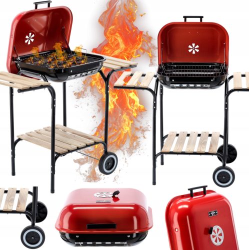  AMERICAN CHARCOAL GRILL WITH SIDE SHELVES AND WHEELS GARDEN 96x45x75 CM