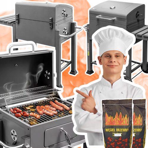  Charcoal grill with cast iron table, solid grate, smoking +4kg of coal