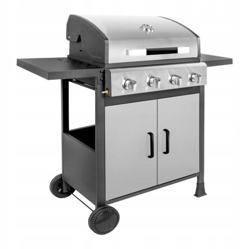  Garden gas grill 4 burners Steel shelf cover thermometer Cast iron grate