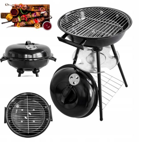  Garden Grill with Lid Adjustable Ventilation Ash Pan Charcoal Shelf