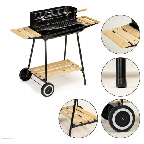  Large Charcoal Garden Grill on Wheels Rotisserie 3x Shelves Premium Grill