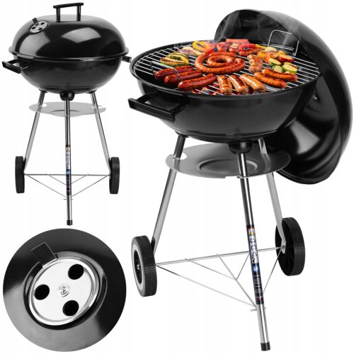  Garden Charcoal Grill With Lid On Wheels Large Grate 41 cm Ash Pan