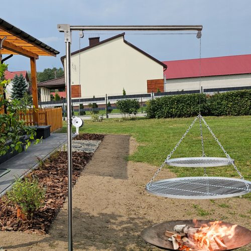  GARDEN GRILL STAINLESS STEEL CRANE ARM + 50 AND 90 CM GRATES + INOX REEL