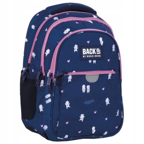 Adorable "Loving Bears" Themed Girls' School Backpack - Navy Blue