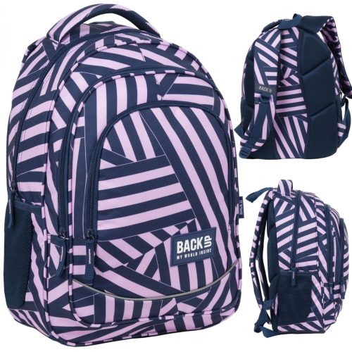 Stylish BackUP Striped School Backpack for Girls in Navy and Pink