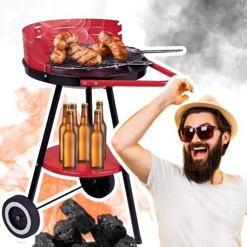  Mobile charcoal grill 41 cm adjustable chrome round solid grate